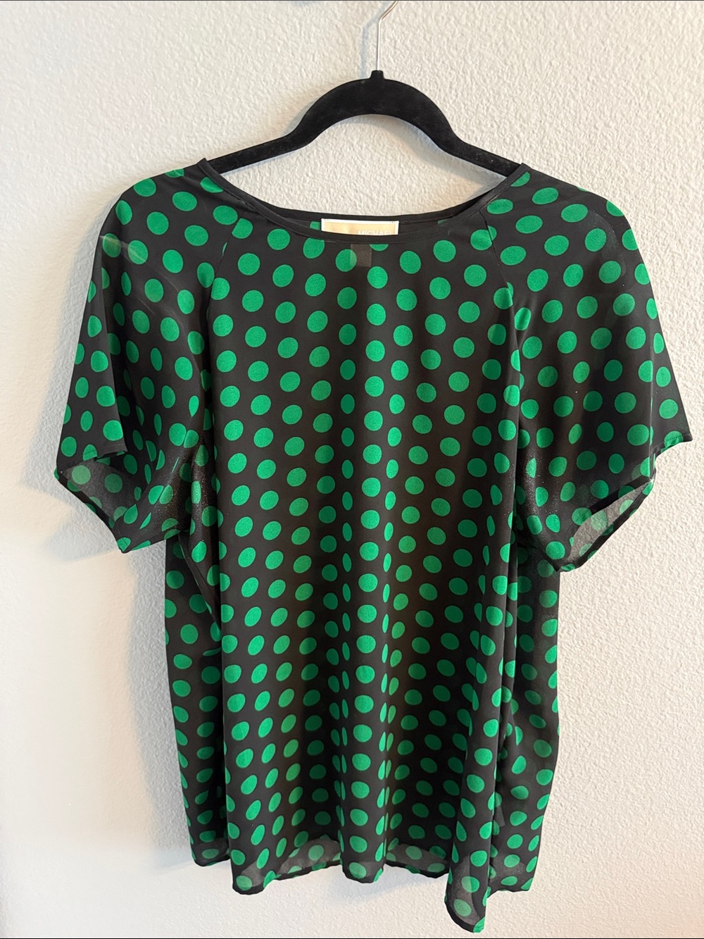 MICHAEL Michael Kors Black Blouse with Green Polka Dots